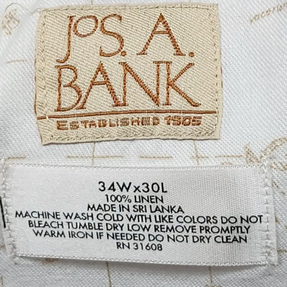 Jos A Bank Pants Mens 34x30 Beige Linen Flat Front Chino Casual Summer